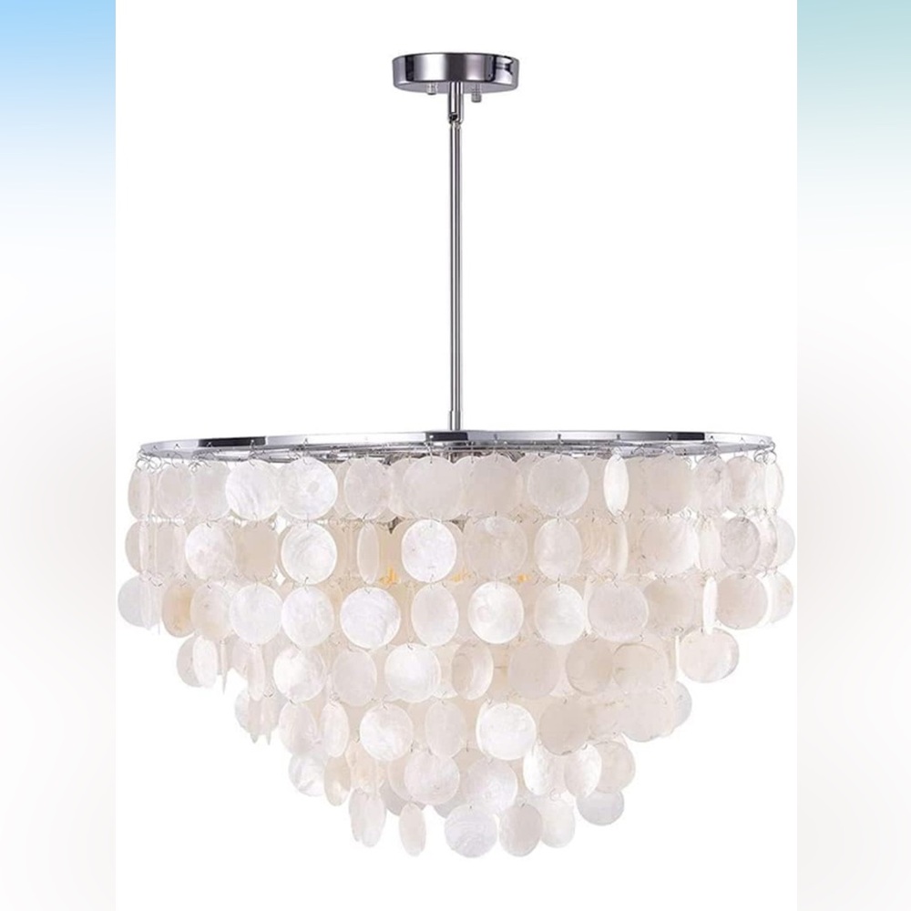 Elegant White Capiz Shell Chandelier Modern Attic Natural